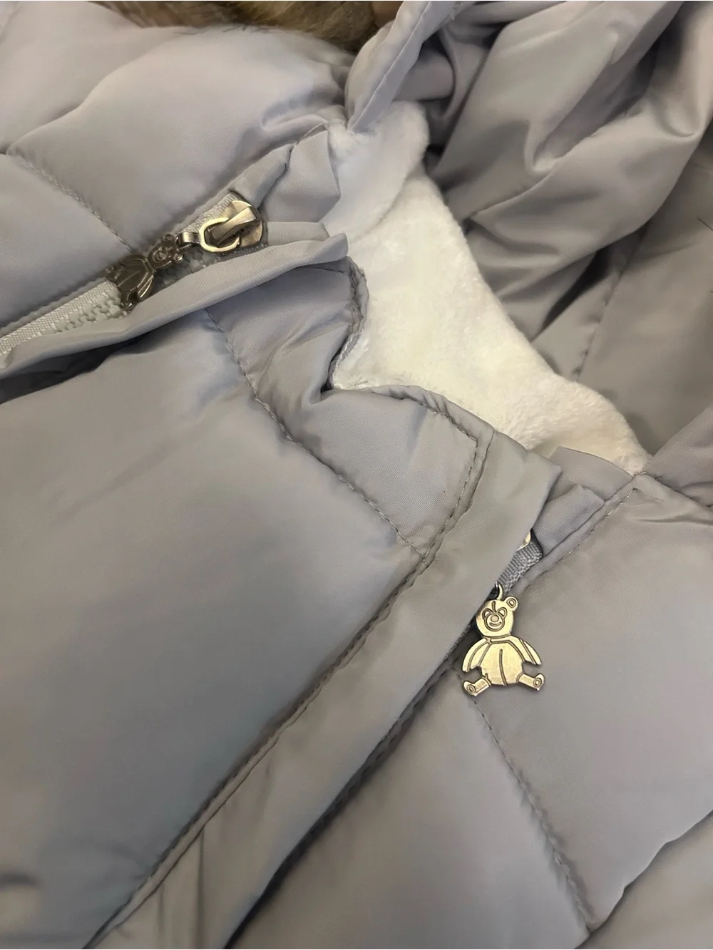 Cozy Light Gray Baby Puffer Snowsuit with Faux-Fur Hood